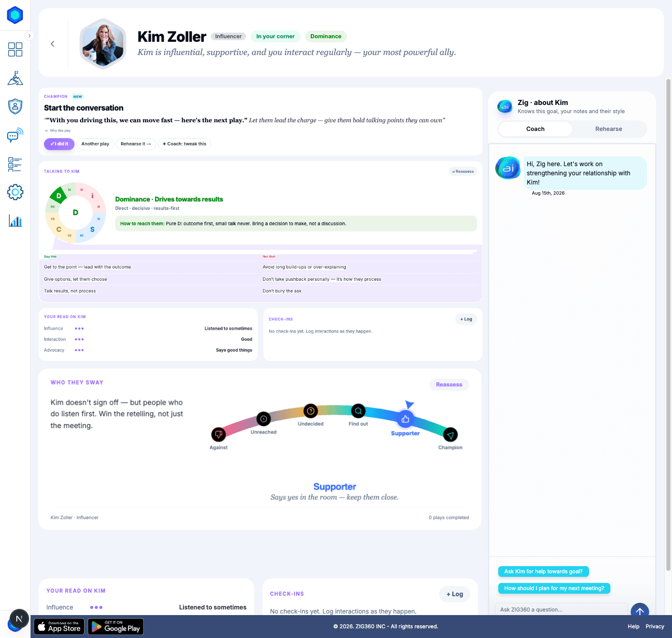 ZIG360 platform screenshot showing the influencer view